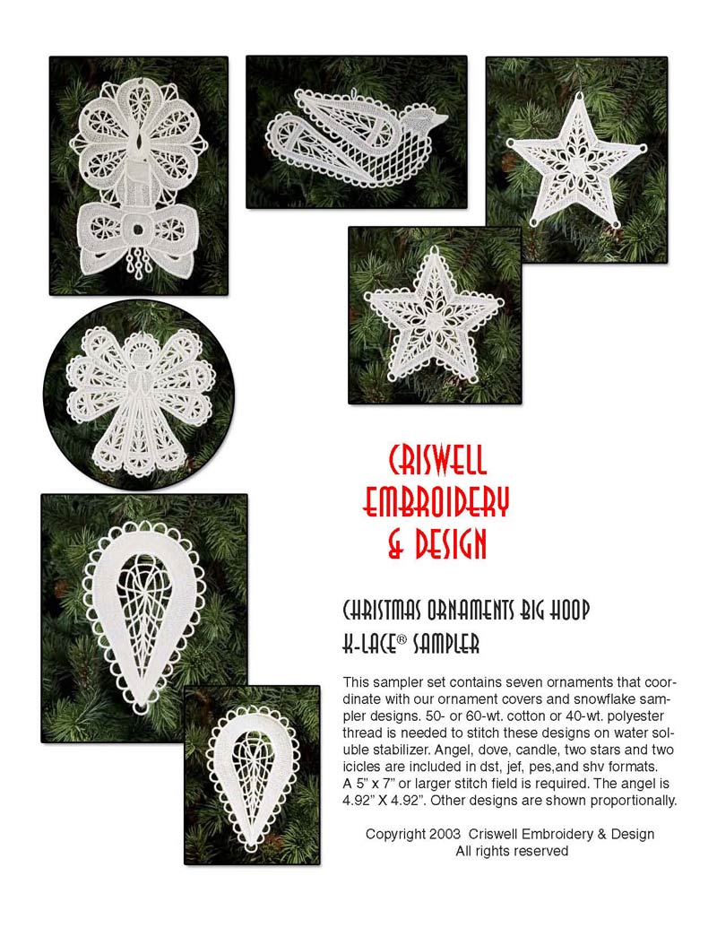 Christmas Ornaments for Big Hoops K-Lace Sampler